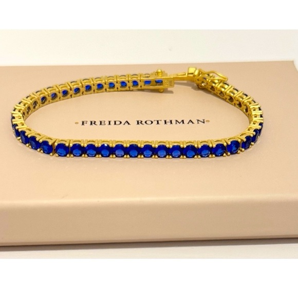 Freida Rothman Midnight Tri-Tone Twilight 14K Matte Gold Tennis Bracelet Blue - Picture 3 of 13